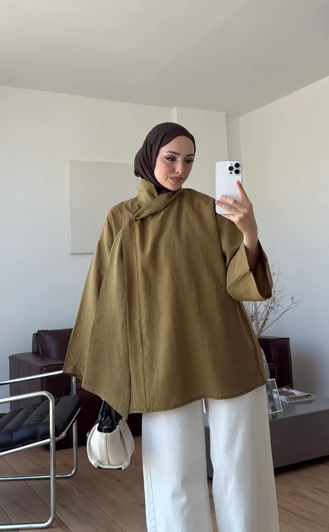 Fular Detay Bluz Olive