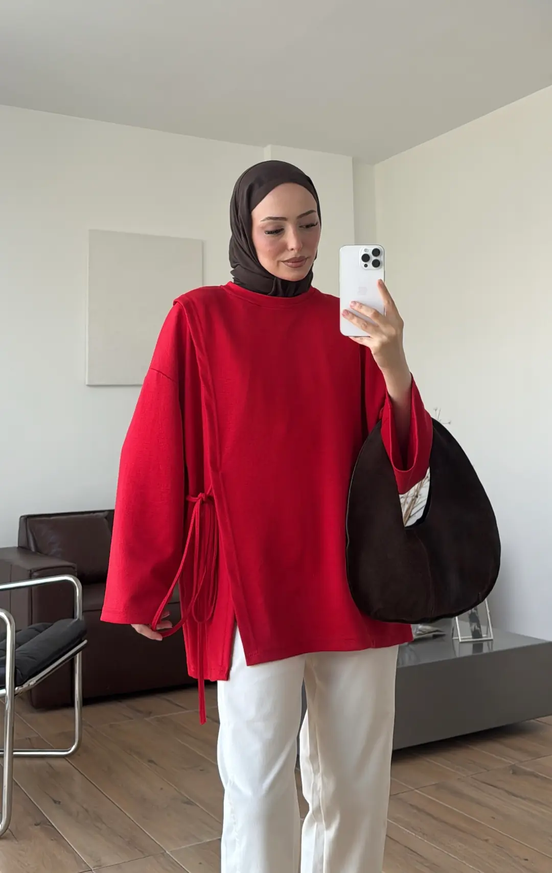 Yan Biye Bağlamalı Tunik Kırmızı