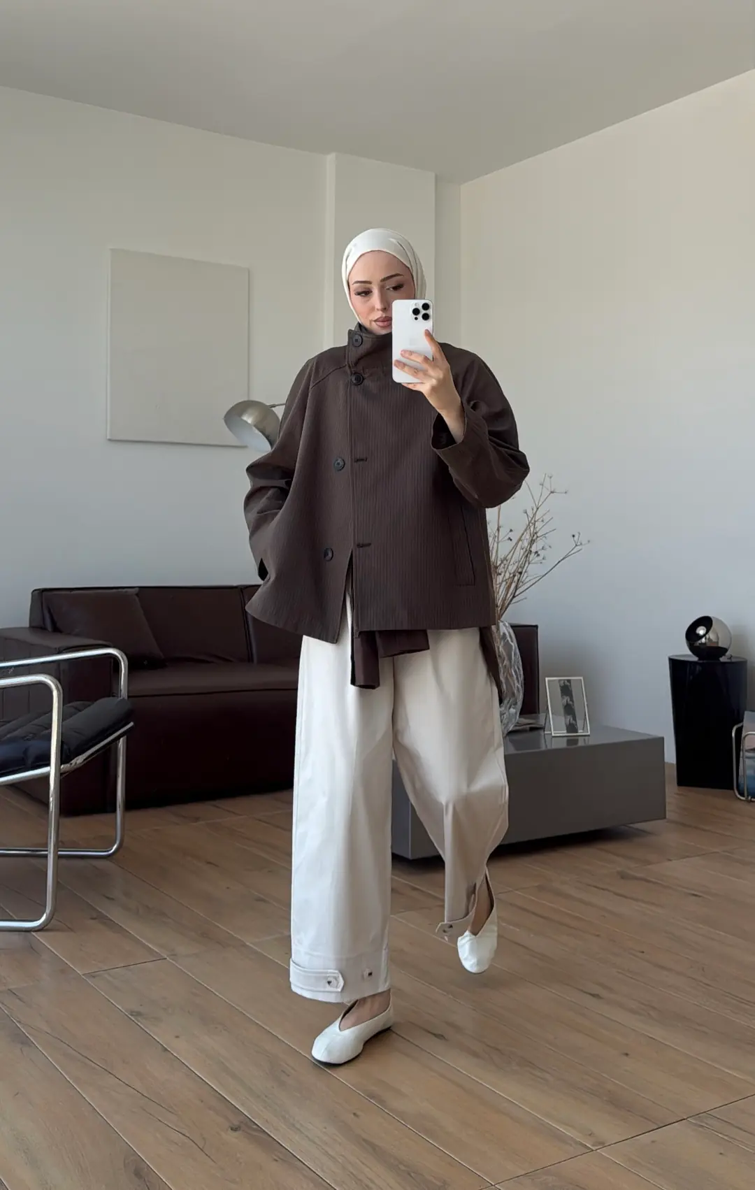 Ekose Düğme Detay Trenc Kahve