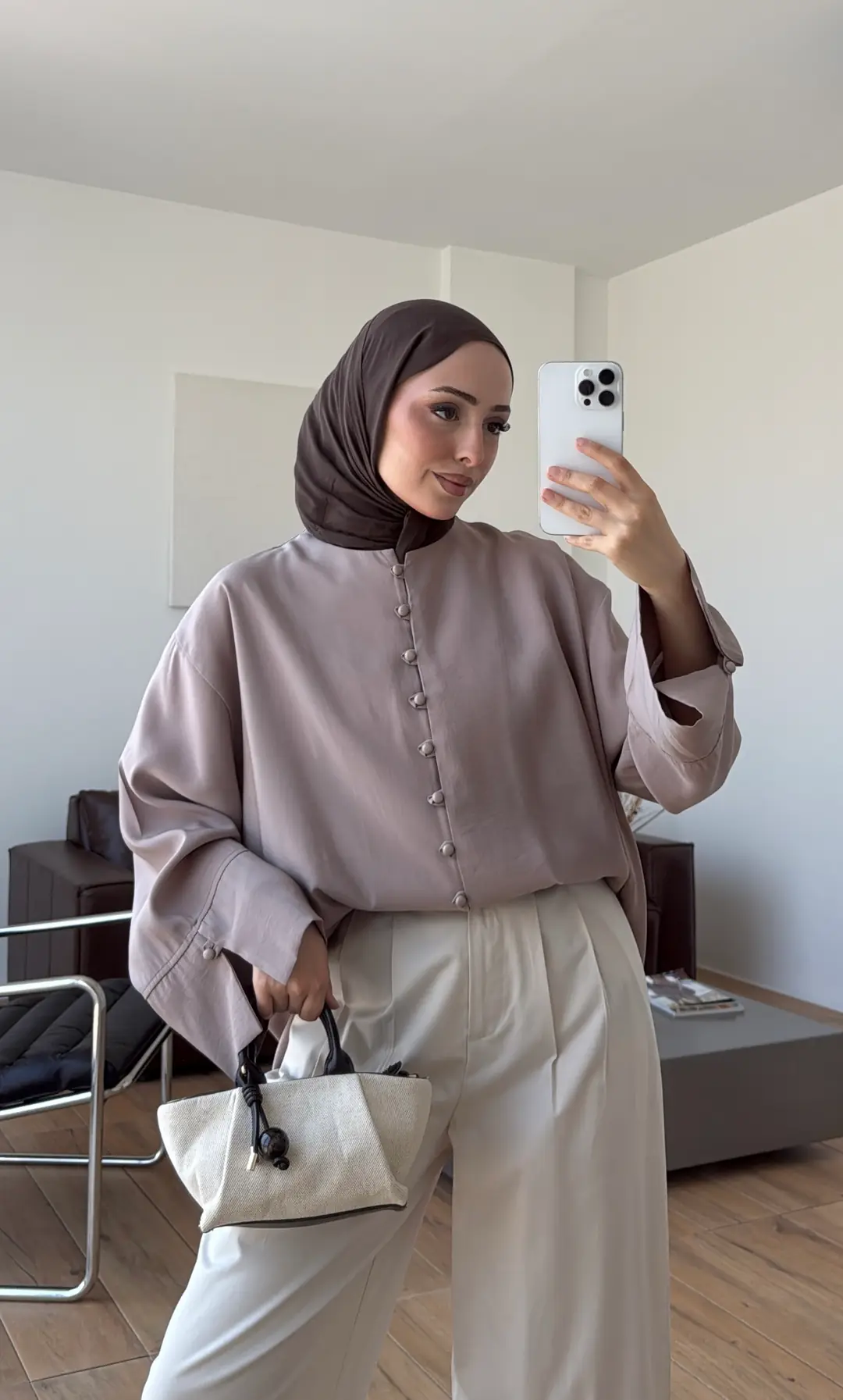 Top Düğmeli Modal Bluz Vizon