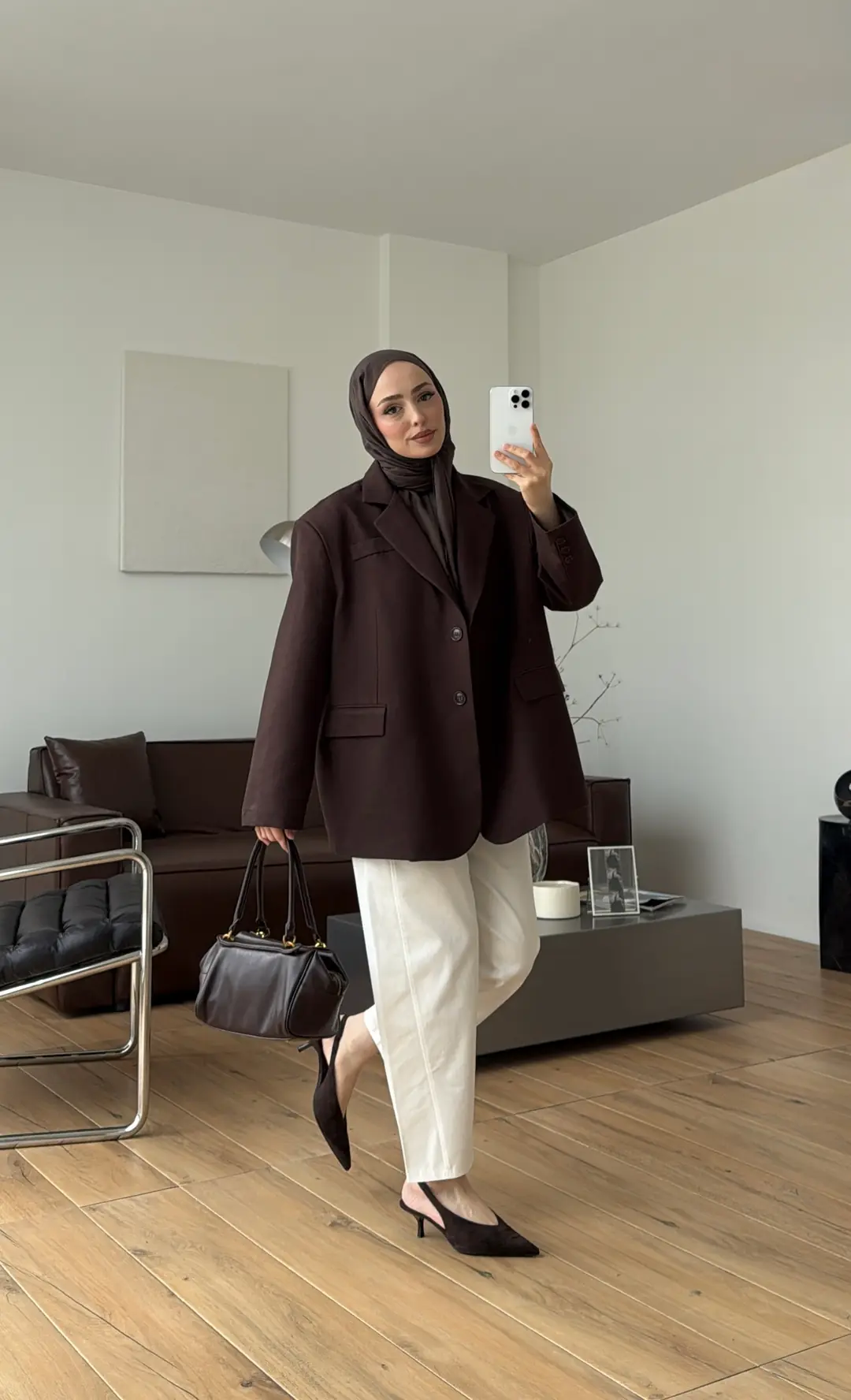 Oversize Keten Ceket Kahve