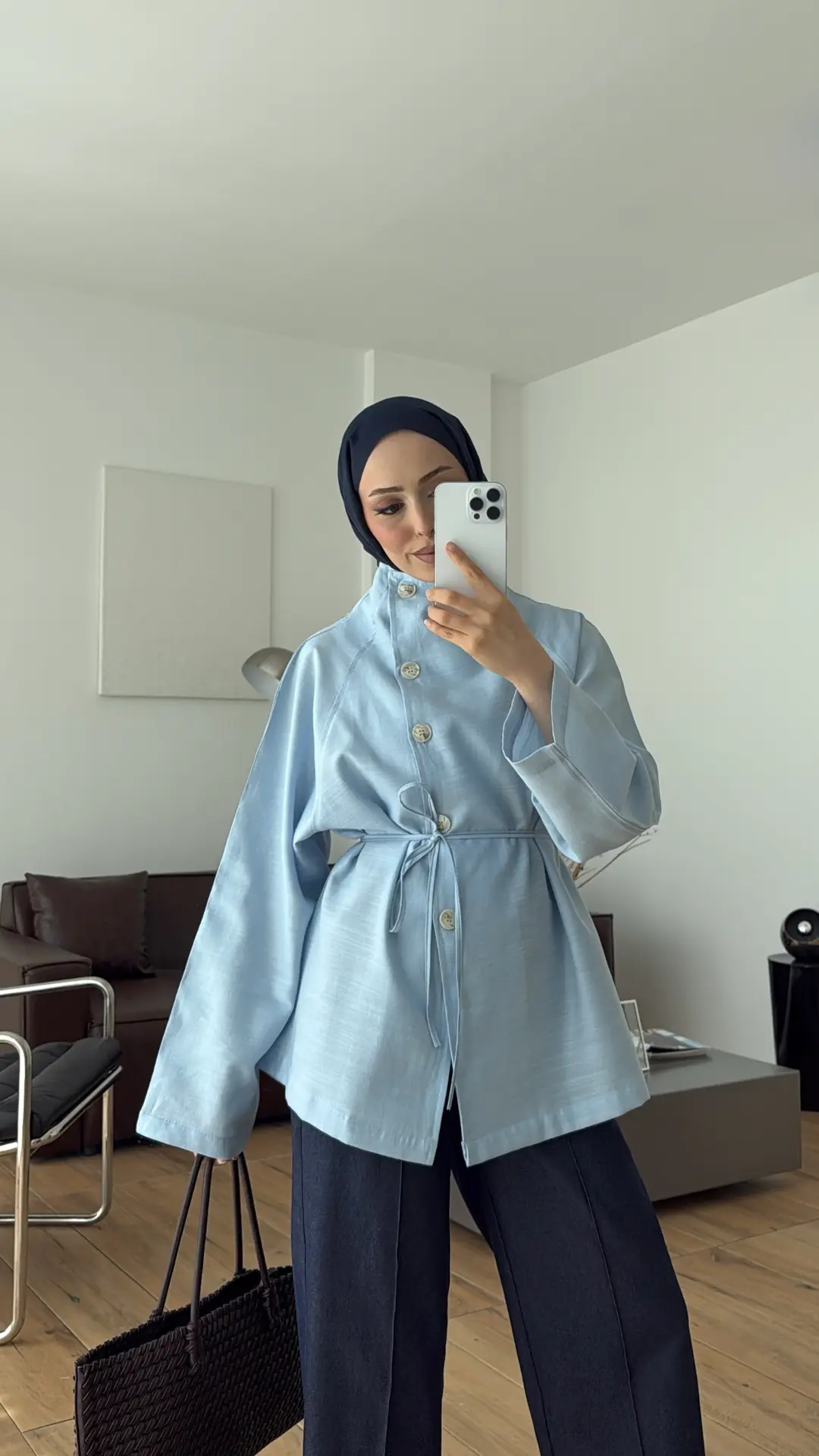 Dik Yaka Yazlık Ceket Mavi
