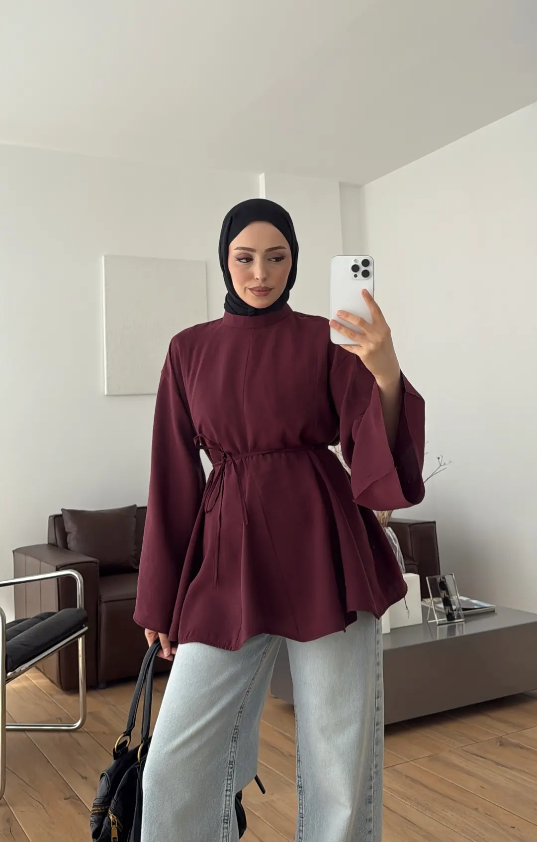 Volanlı Modal Gömlek Bordo