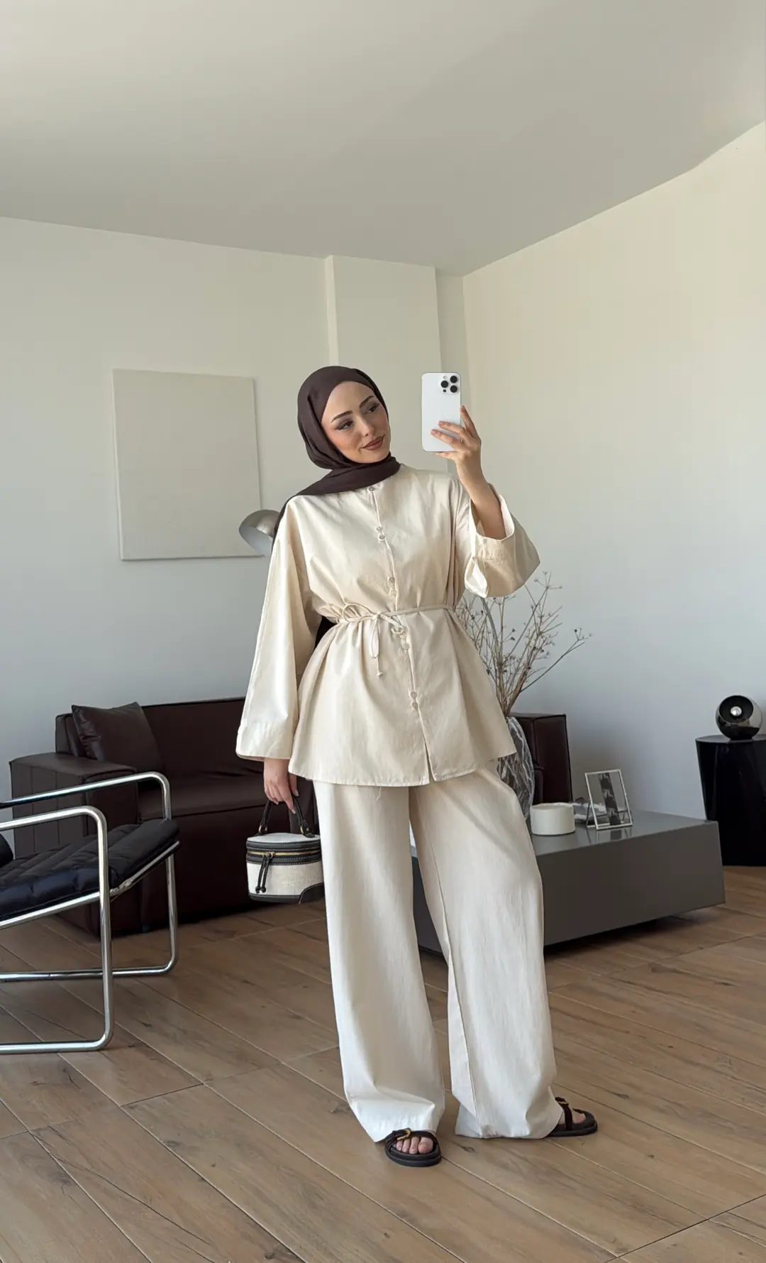 Bisiklet Yaka Keten Takım Natural