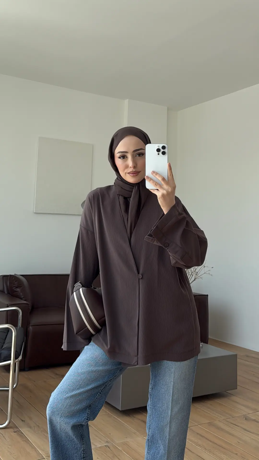 Yandan Düğmeli Kimono Kahve