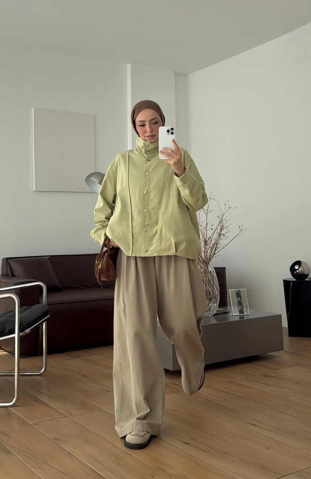 Keten Bomber Ceket Açık Yeşil