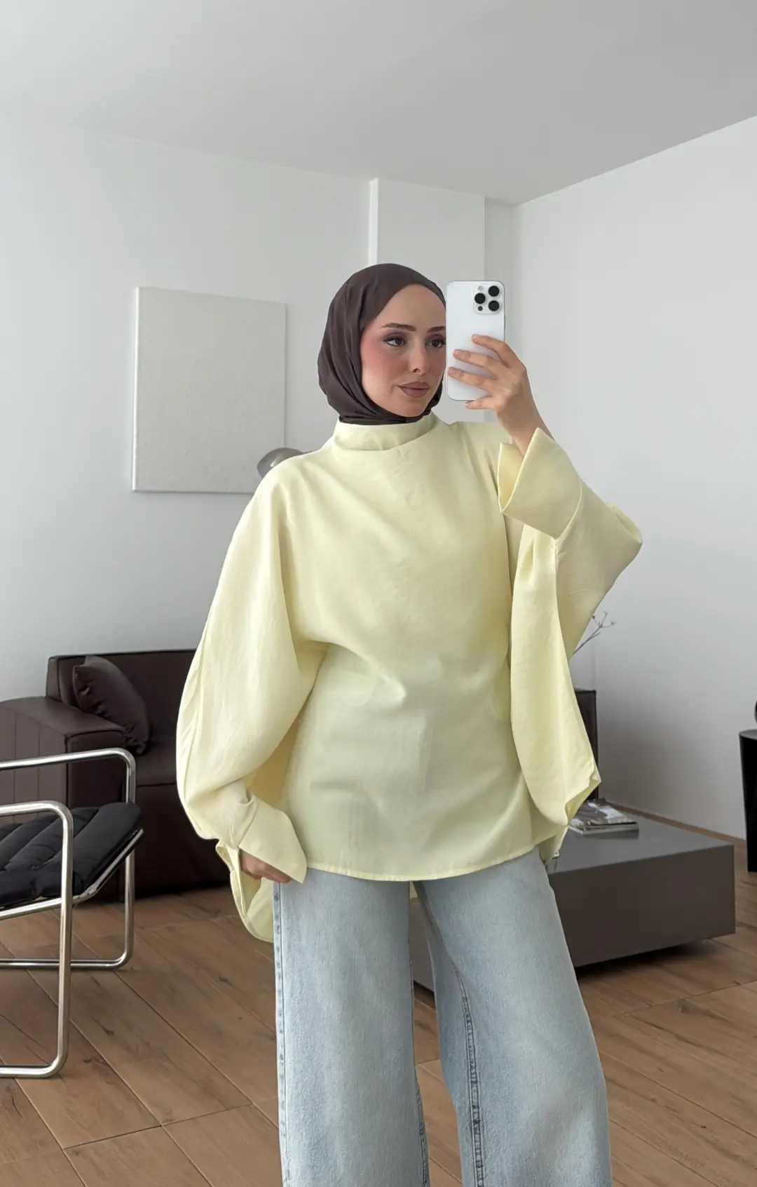Kolu Yırtmaç Detay Tasarım Bluz Sarı