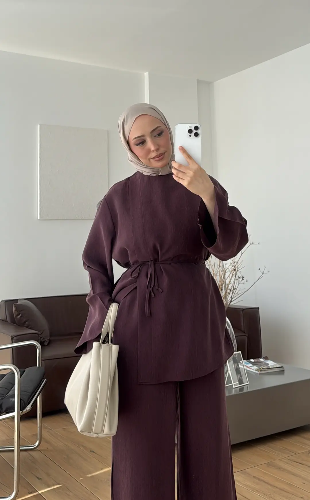Bluzlu Yırtmaçlı Takım Mürdüm 