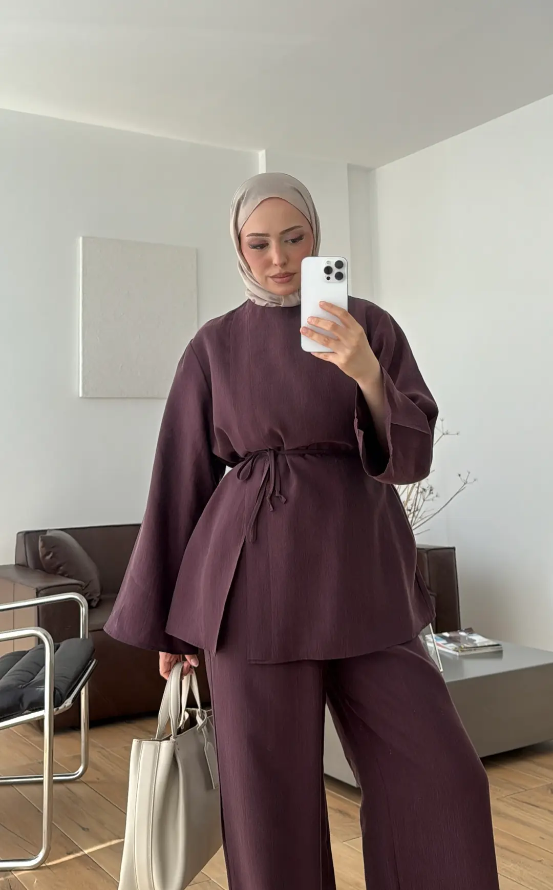 Bluzlu Yırtmaçlı Takım Mürdüm 