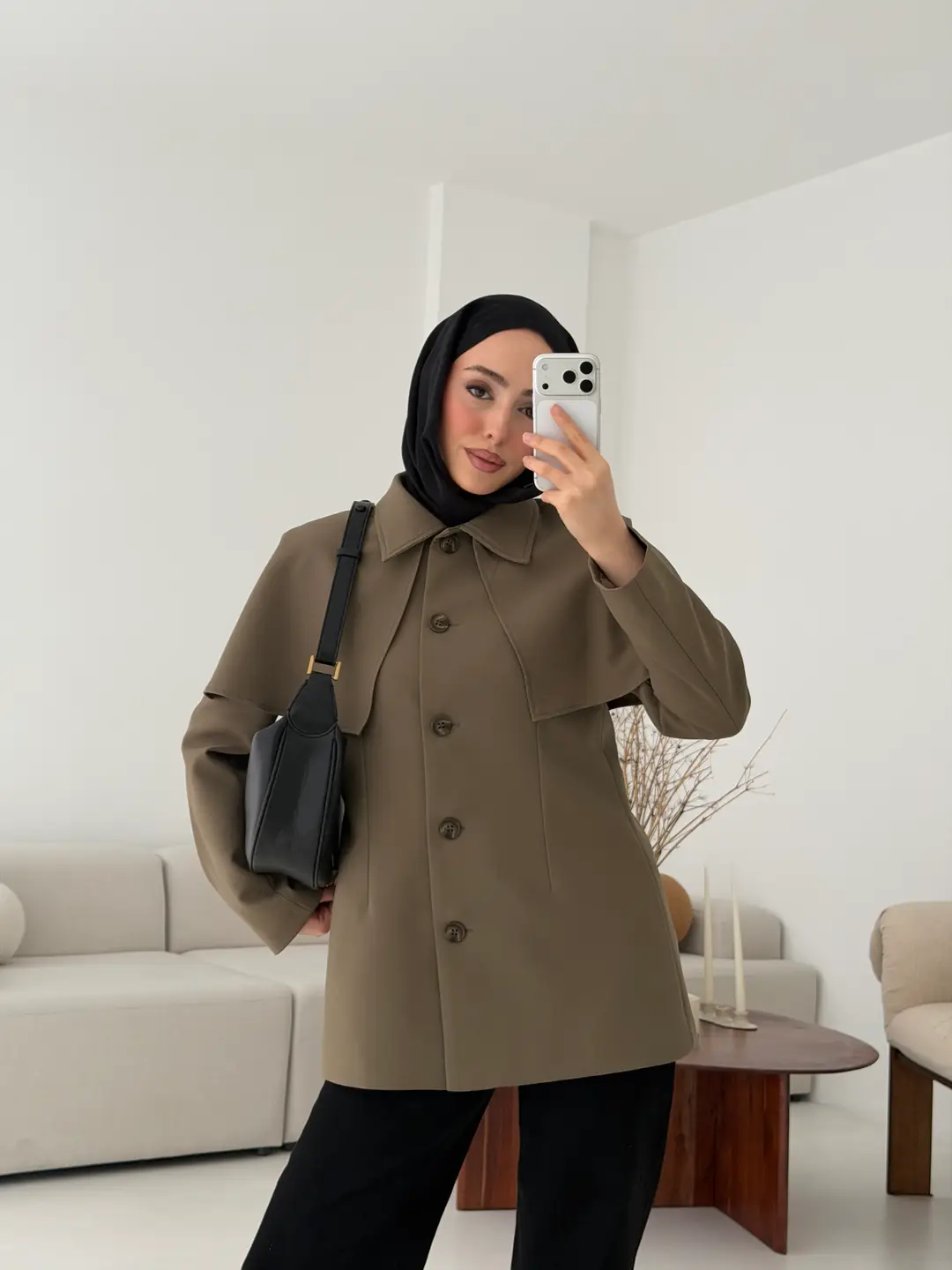 Pelerin Detay Fit Ceket Haki