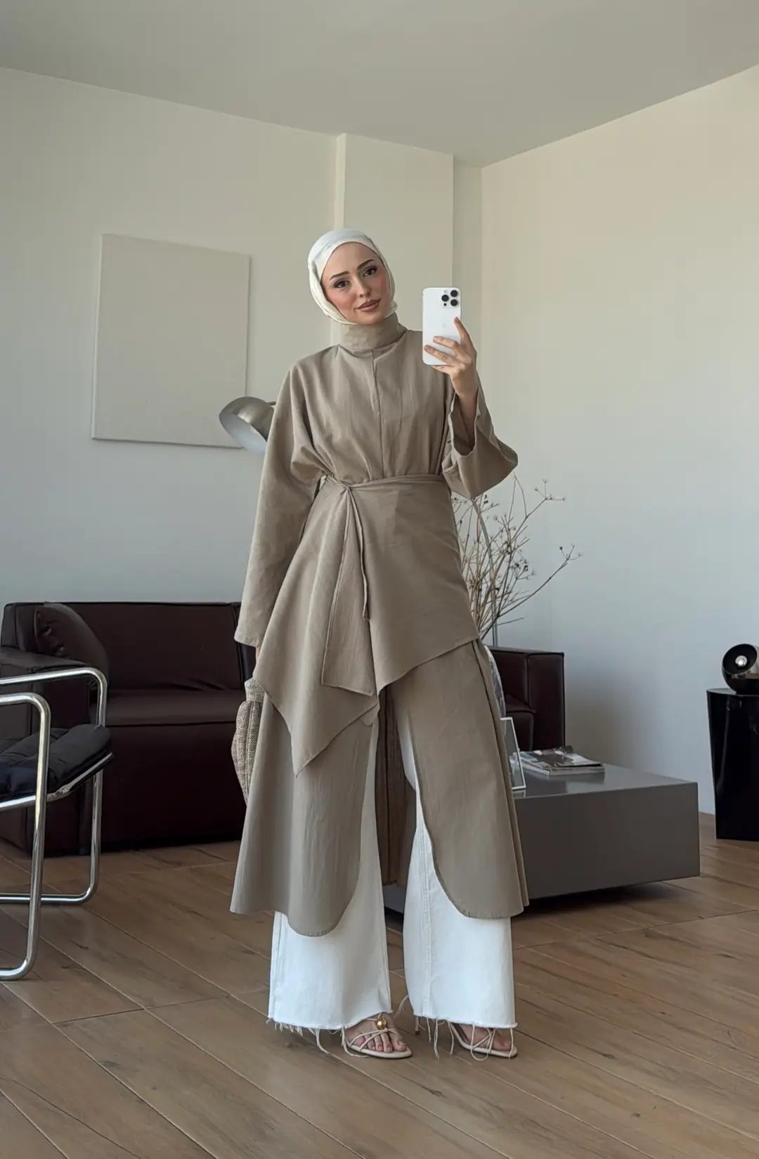 Sofia Yırtmaçlı Keten Tunik Haki