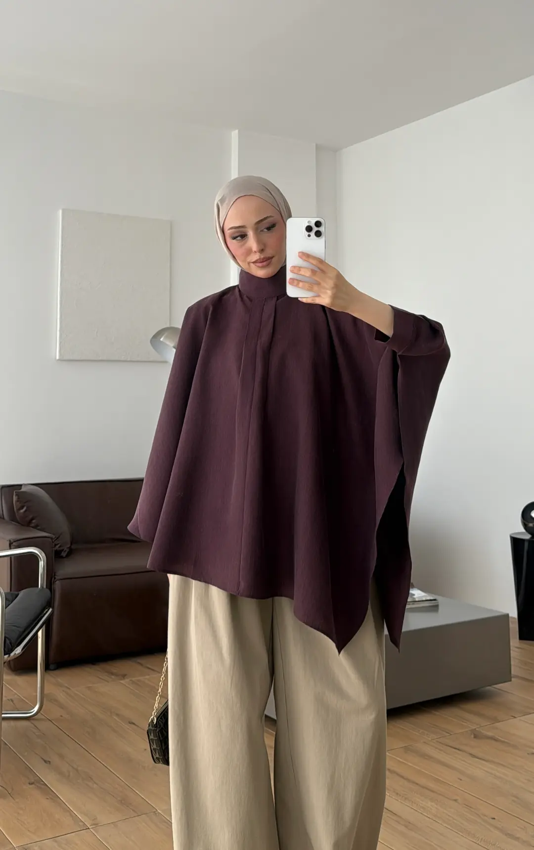 Dik Yaka Pelerin Bluz Mürdüm 