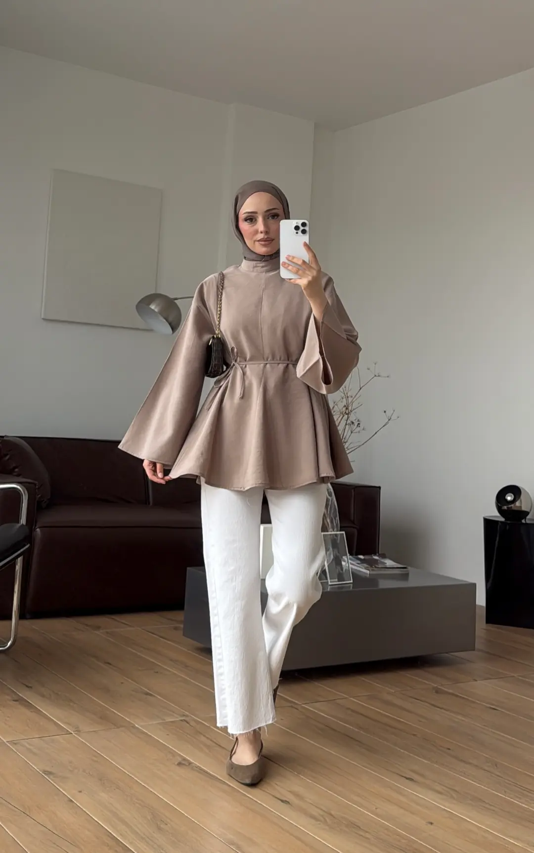 Volanlı Modal Gömlek Vizon