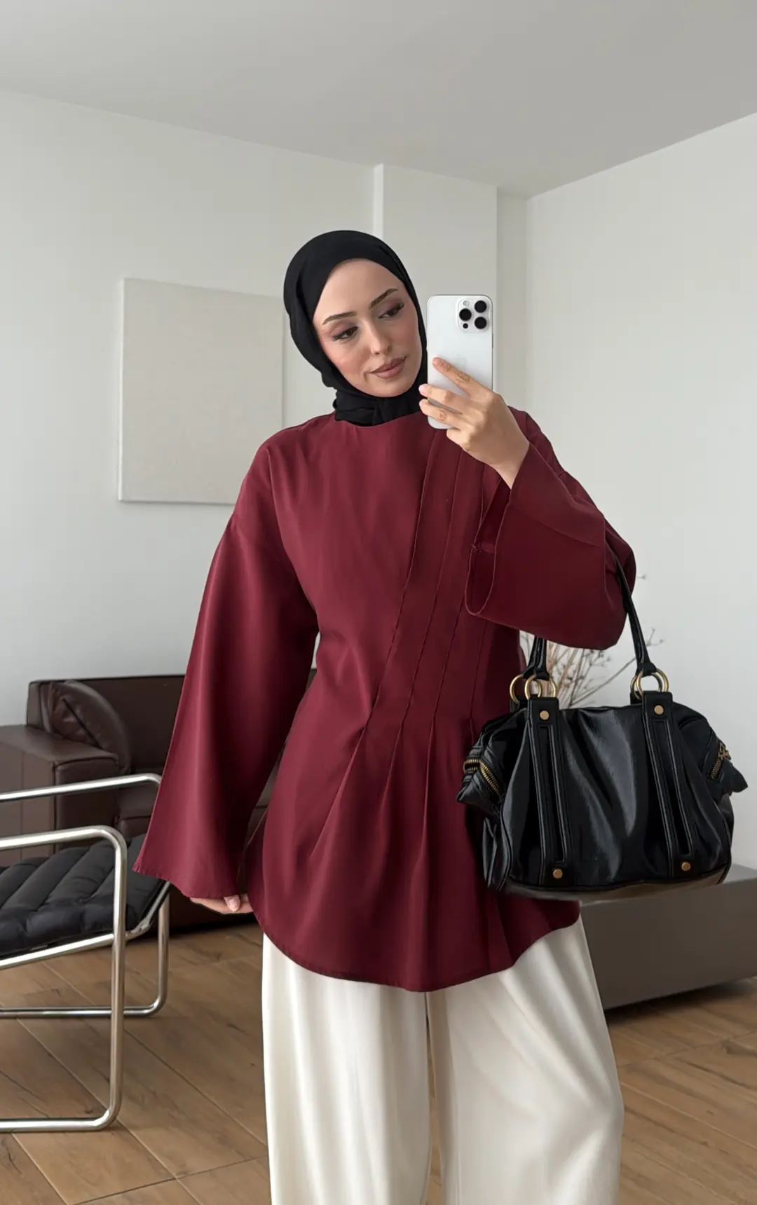 Omuzdan Pileli Bluz Bordo