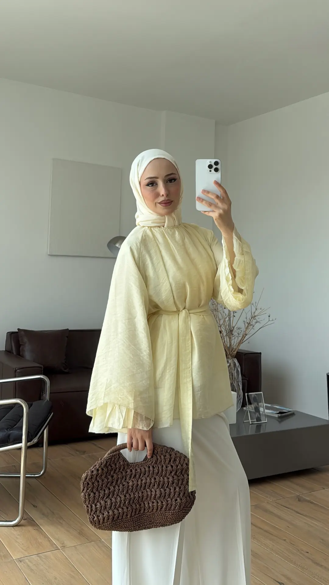 Dökümlü Şifon Bluz Sarı