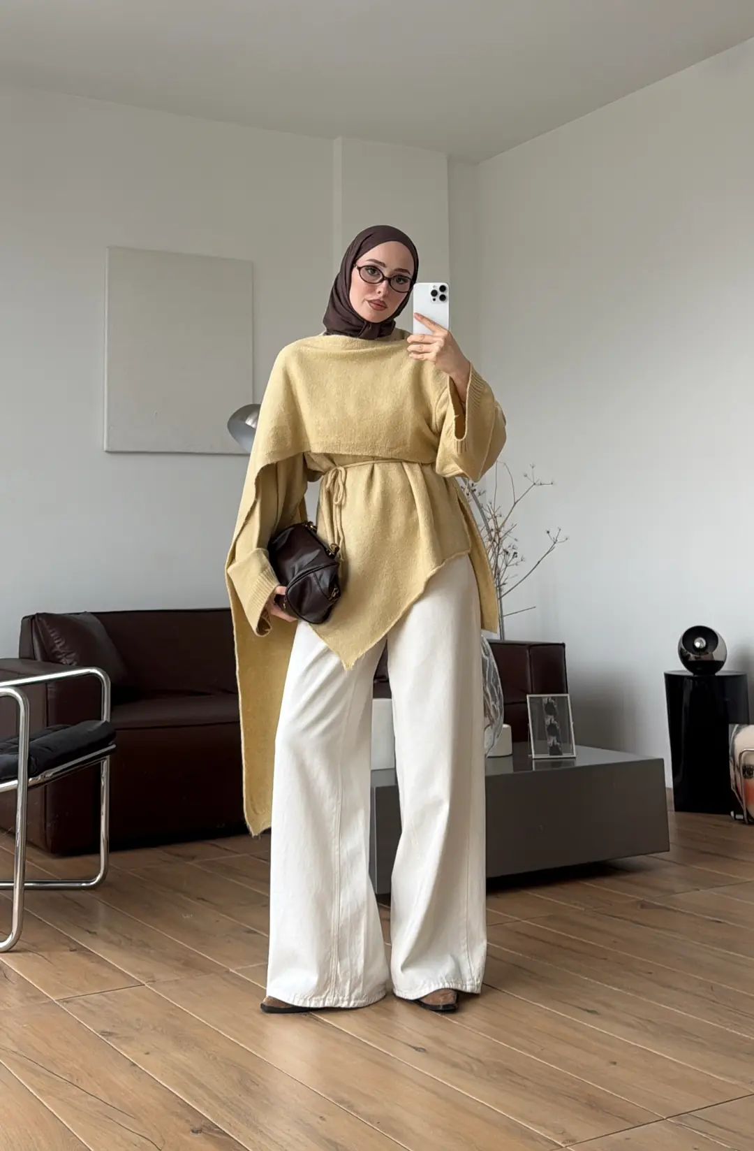 Premium Şal Detay Triko Kazak Sarı