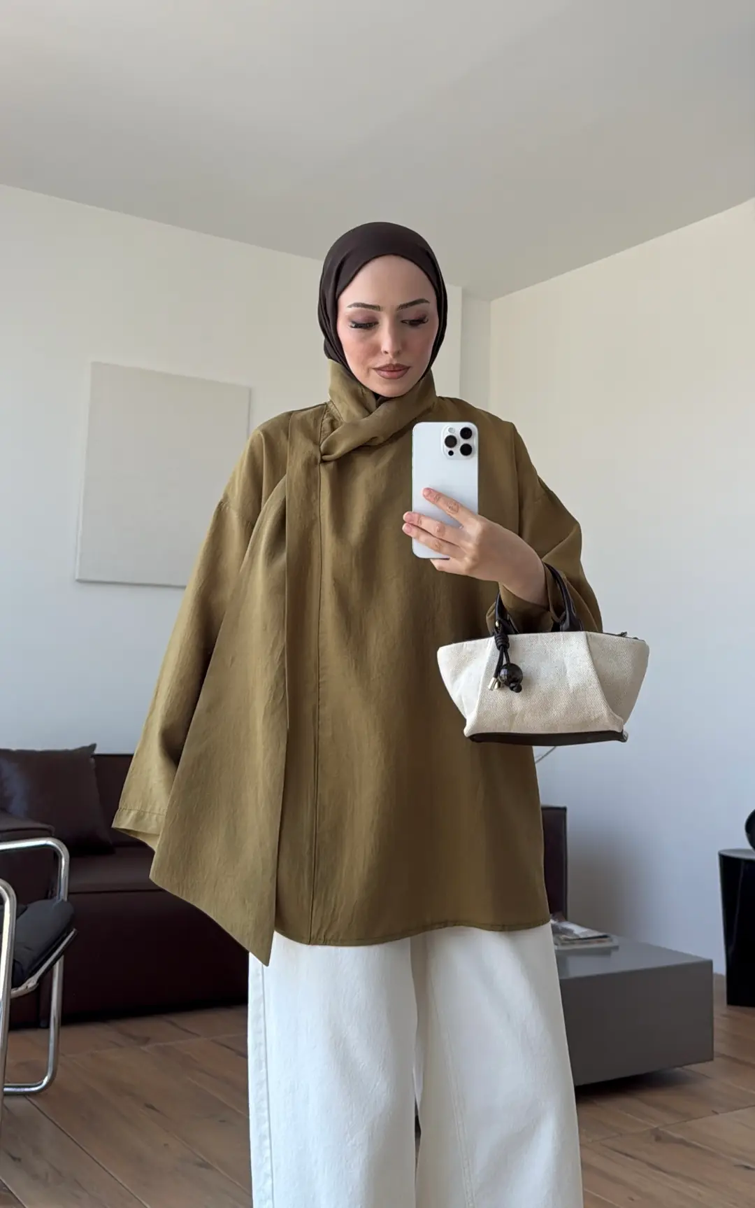 Fular Detay Bluz Olive