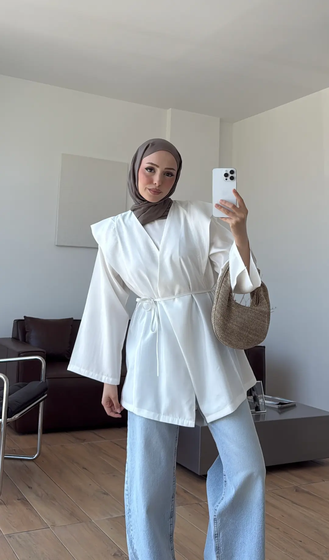 Omuz Detay Bağcıklı Tunik Beyaz