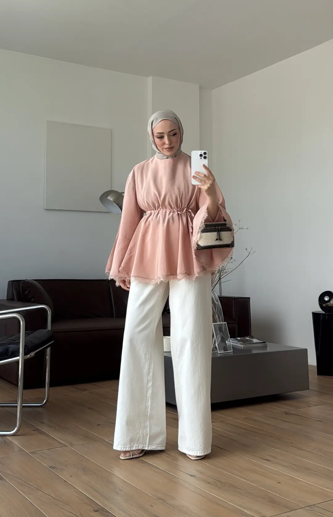 Lace Bel Detay Tunik Pudra