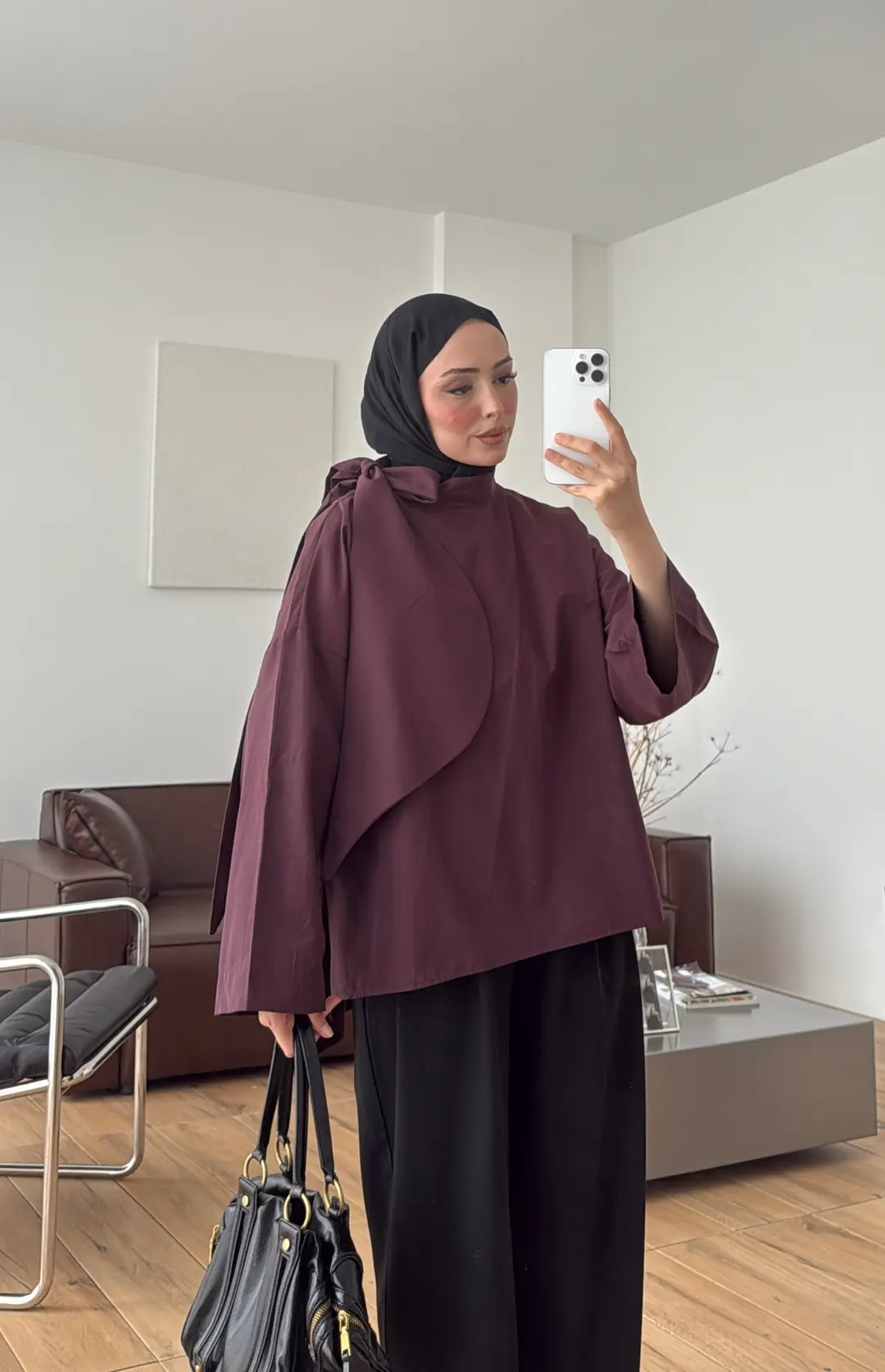 Fiyonk Detay Poplin Bluz Bordo