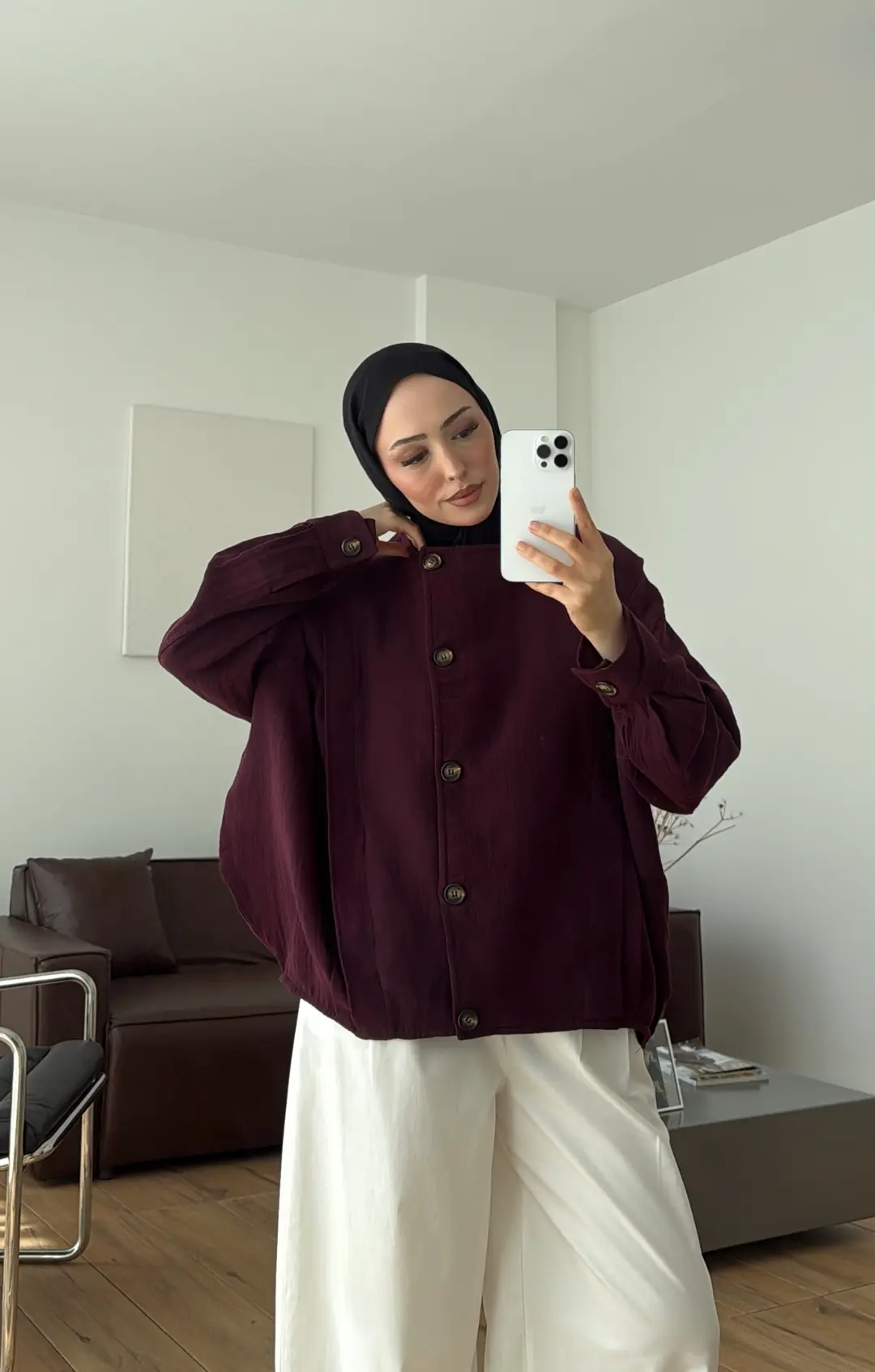 Pile Detay Müslin Gömlek/Ceket Bordo