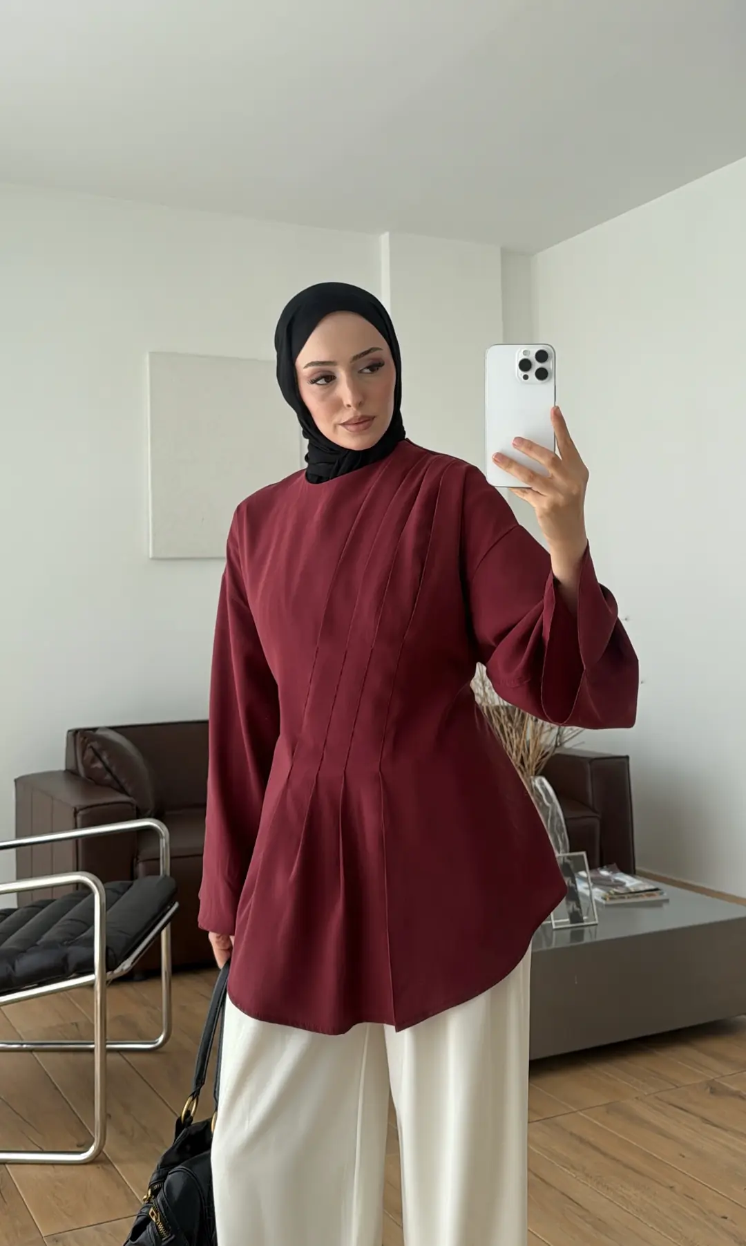 Omuzdan Pileli Bluz Bordo