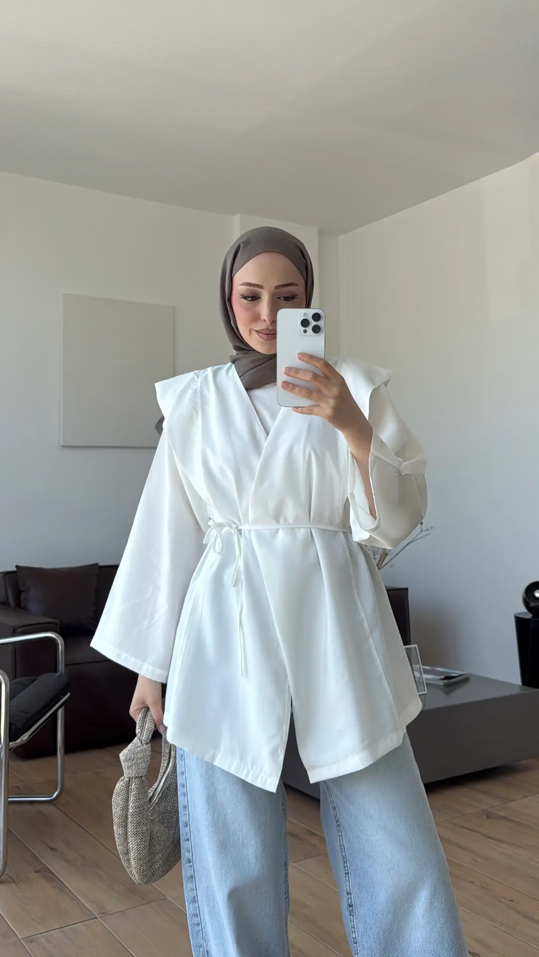 Omuz Detay Bağcıklı Tunik Beyaz
