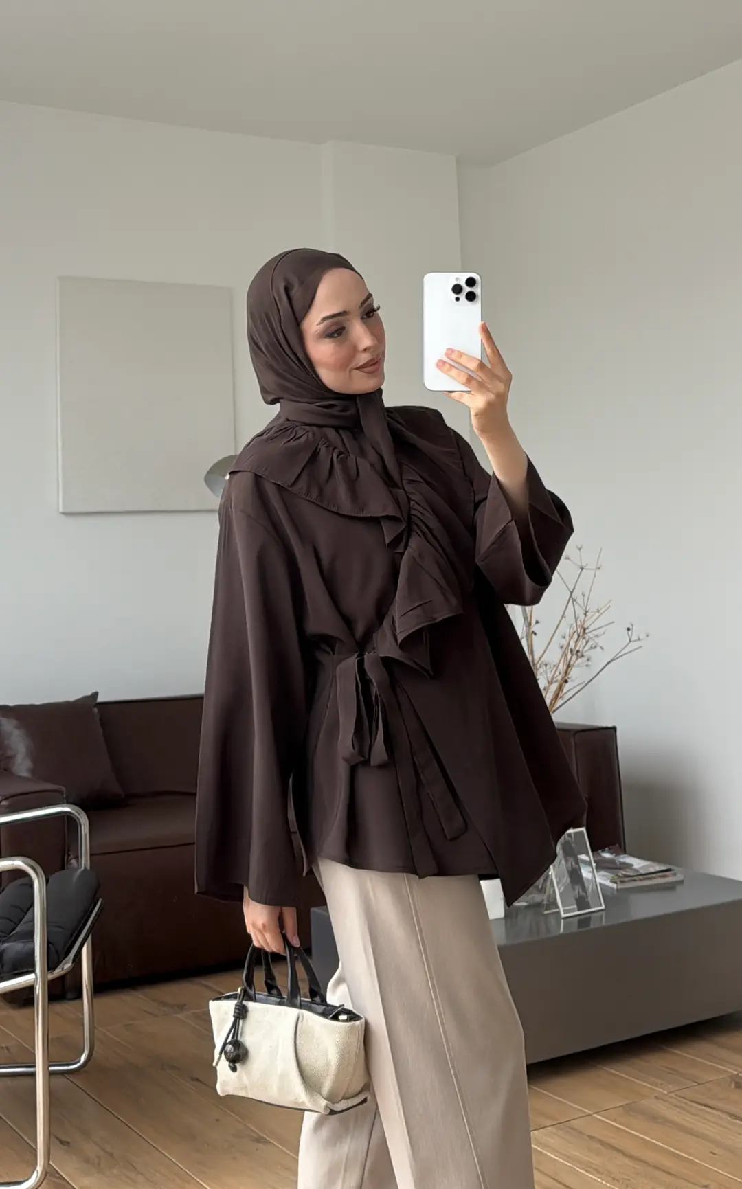 Fırfırlı ModaL Bluz Kahve