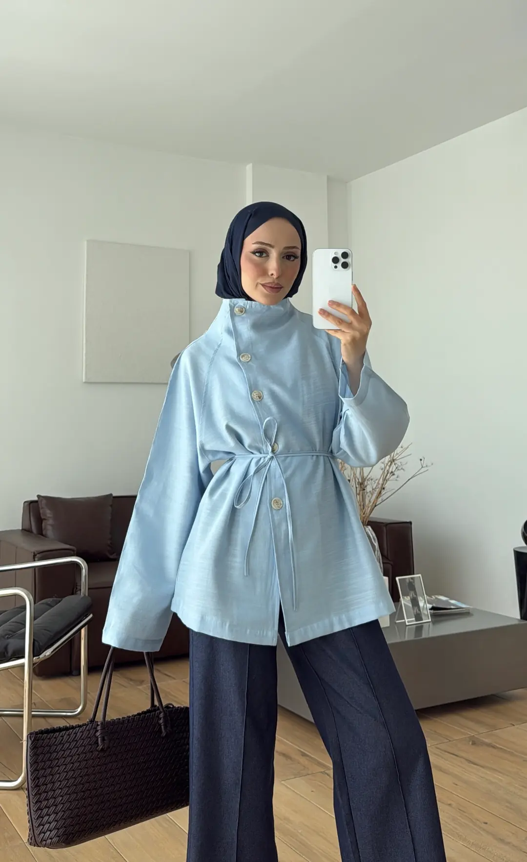 Dik Yaka Yazlık Ceket Mavi