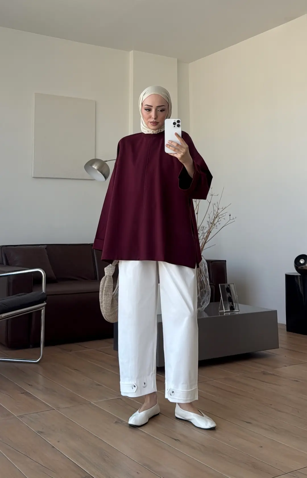 Bağlamalı Yanı Yırtmaç Detay Sweatshırt Bordo