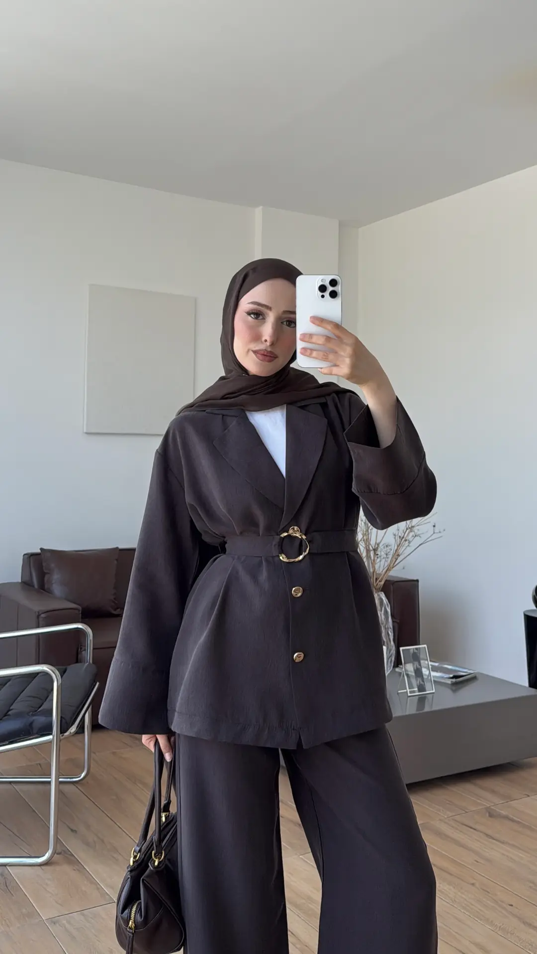 Toka Detay Tunik Takım Kahve