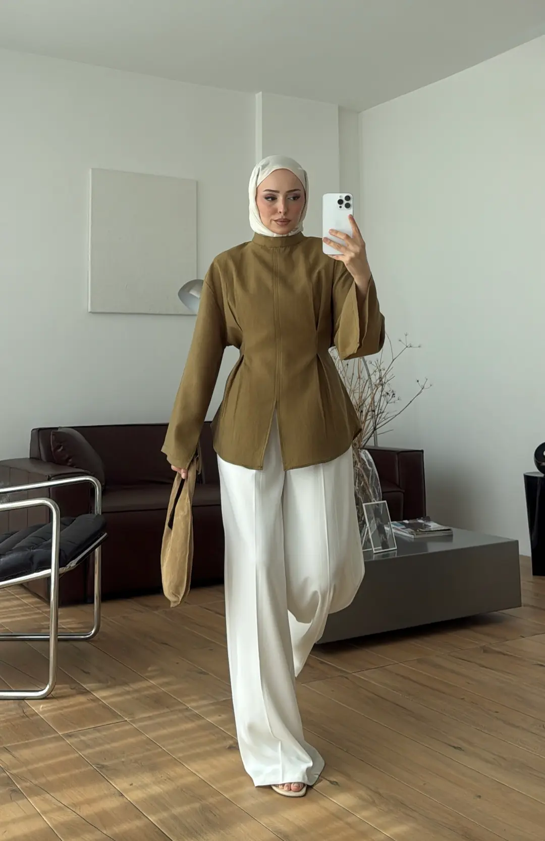 Pileli Modal Bluz Olive