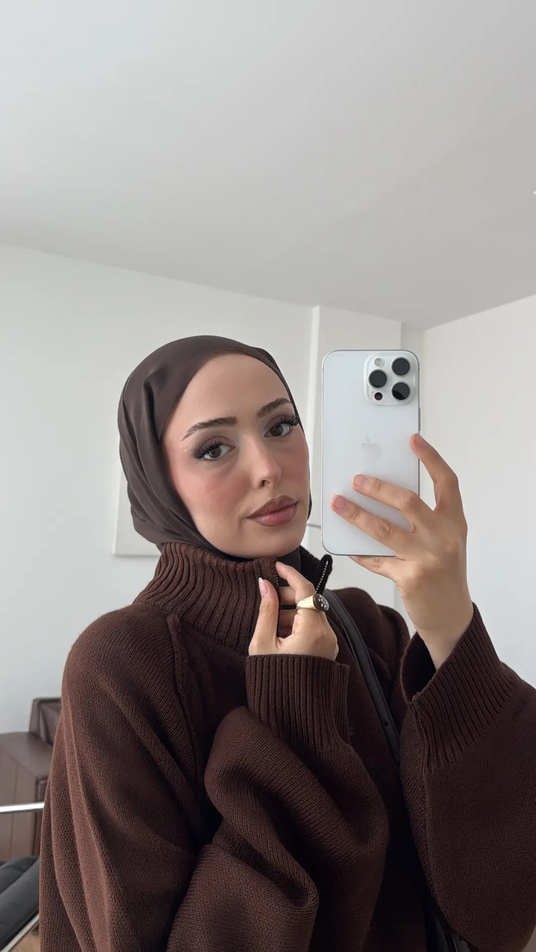 Çift Fermuarlı Triko Hırka Kahve