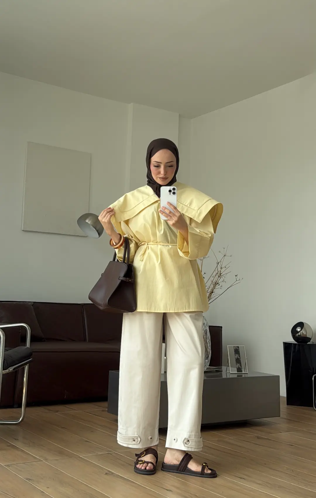 Biye Bağcıklı Dantelli Tunik Sarı
