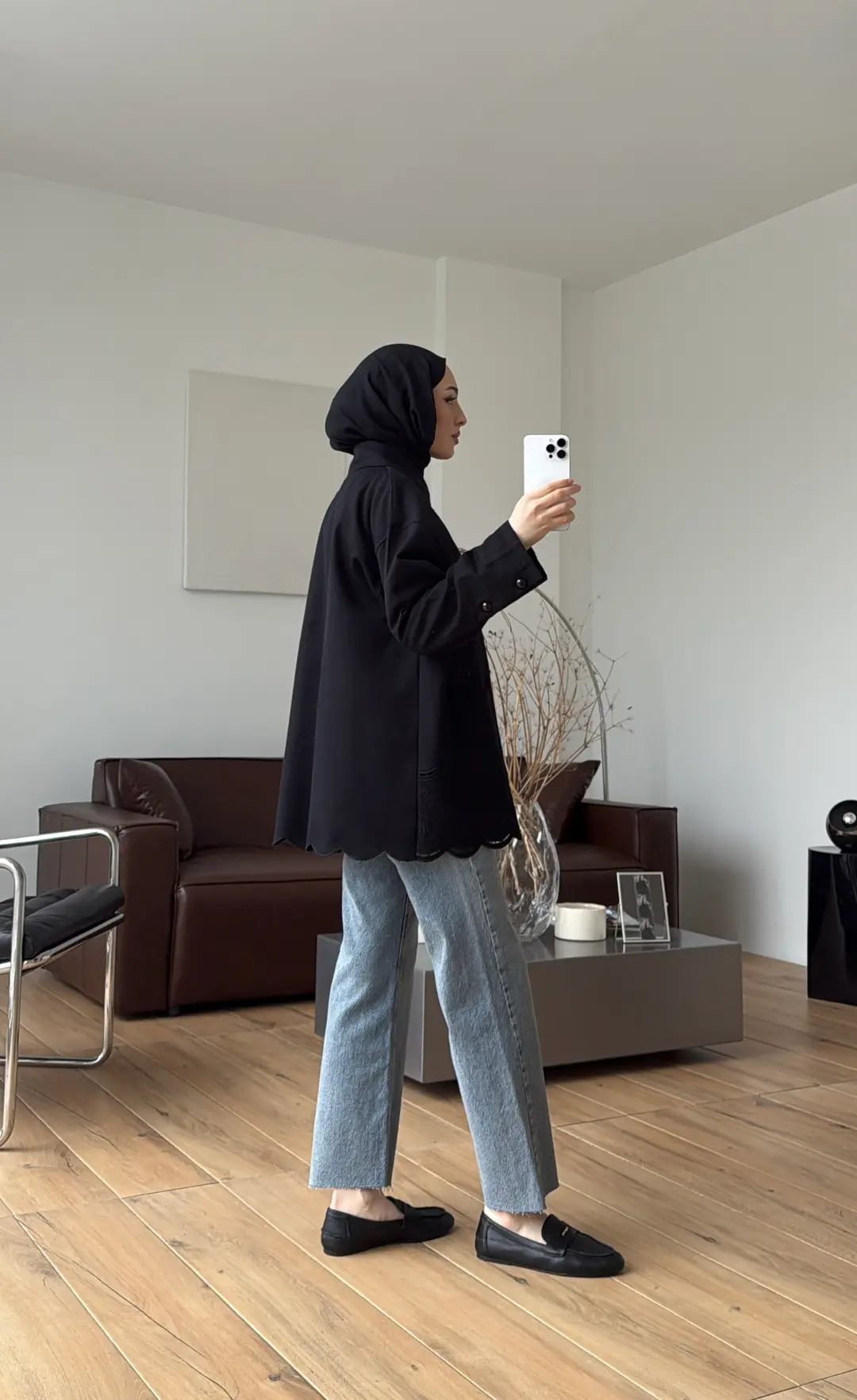 Nakışlı Cepli Gabardin Ceket Siyah