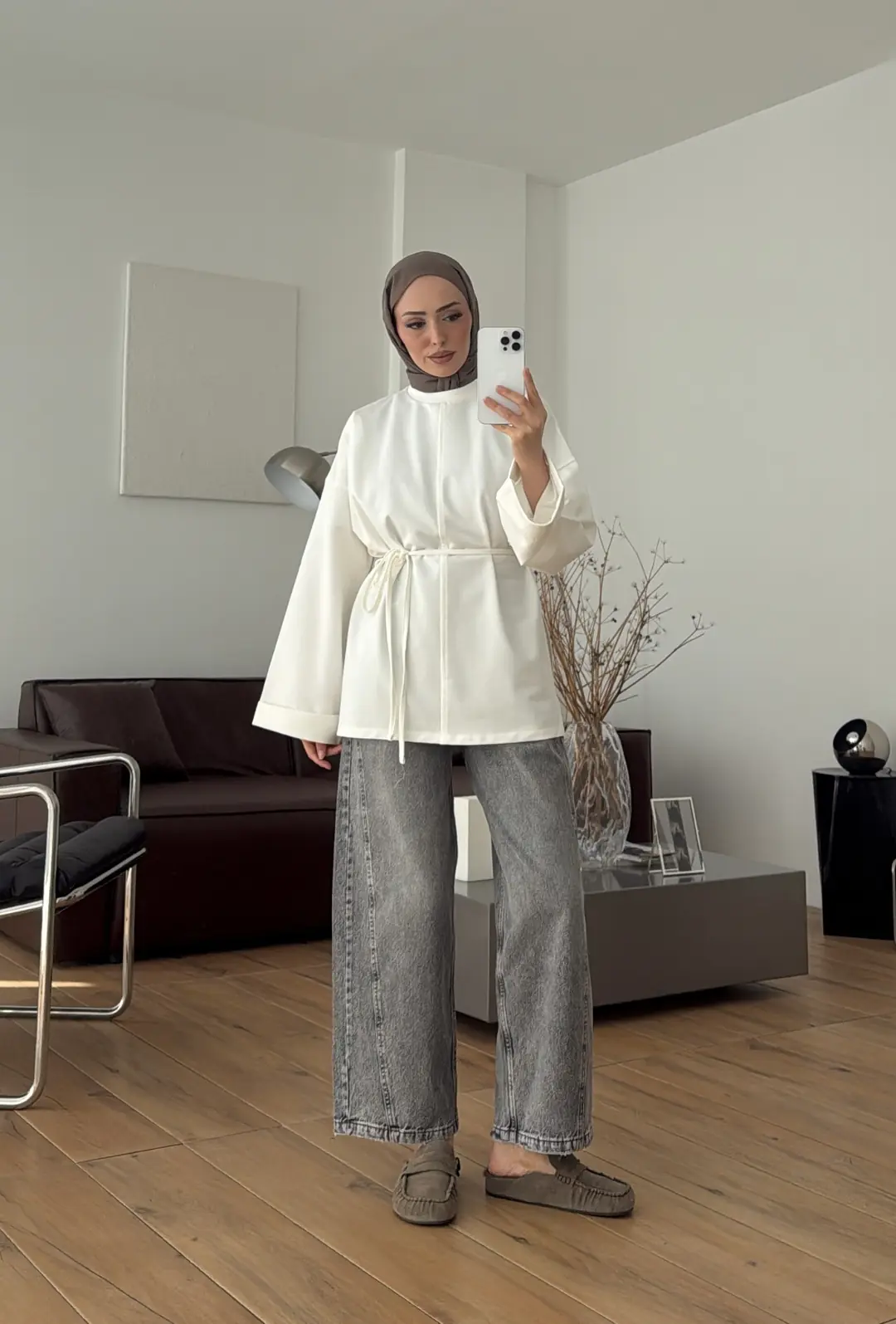 Bağlamalı Yanı Yırtmaç Detay Sweatshırt Ekru