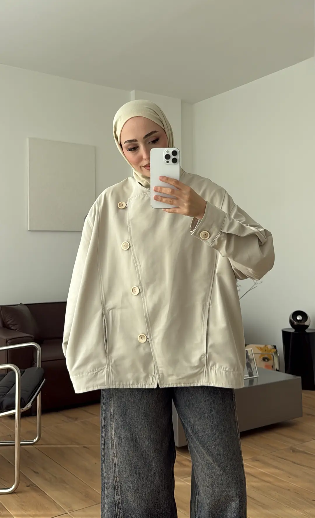Ellen Düğmeli Gabardin Ceket Taş