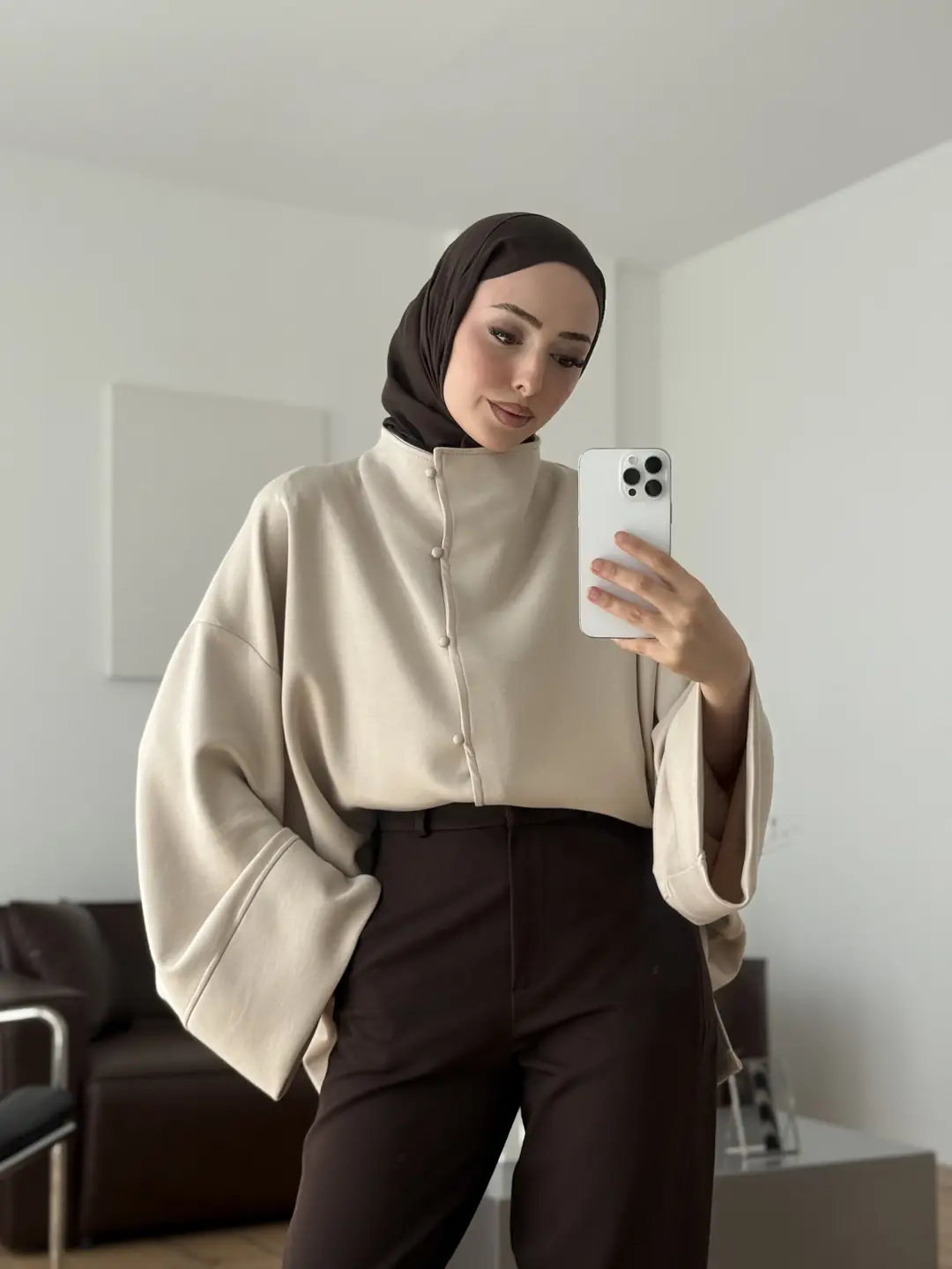 Tok Kumaş Oversize Mevsimlik Ceket Bej