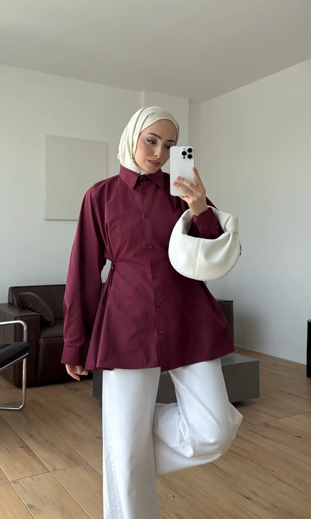 Yandan Bağlamalı Poplin Gömlek Bordo