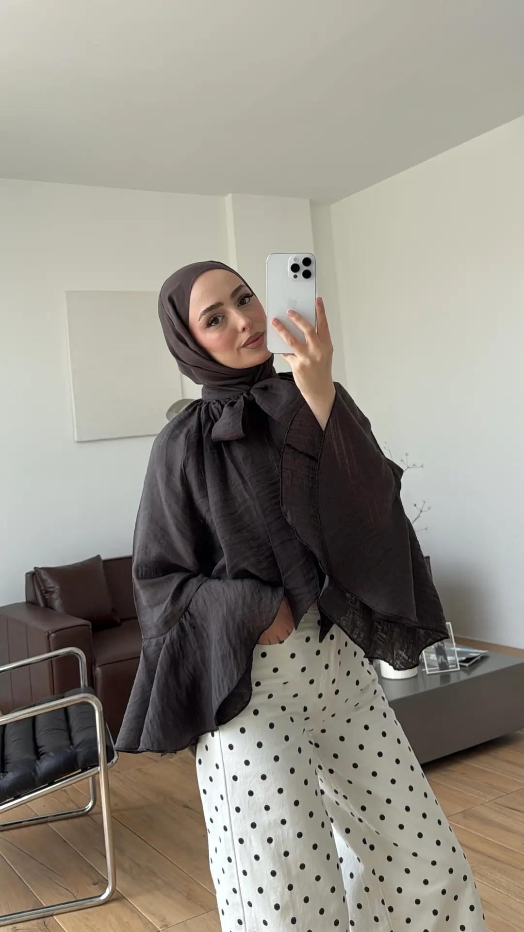 Kolları Volanlı Gömlek Kahve