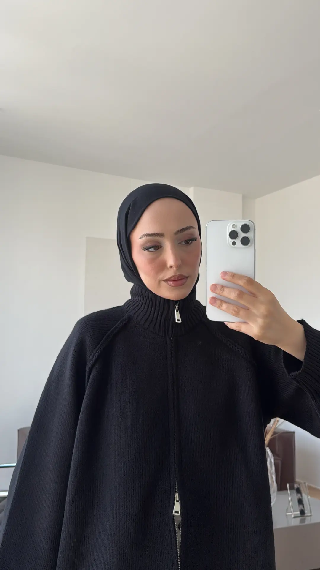 Çift Fermuarlı Triko Hırka Siyah