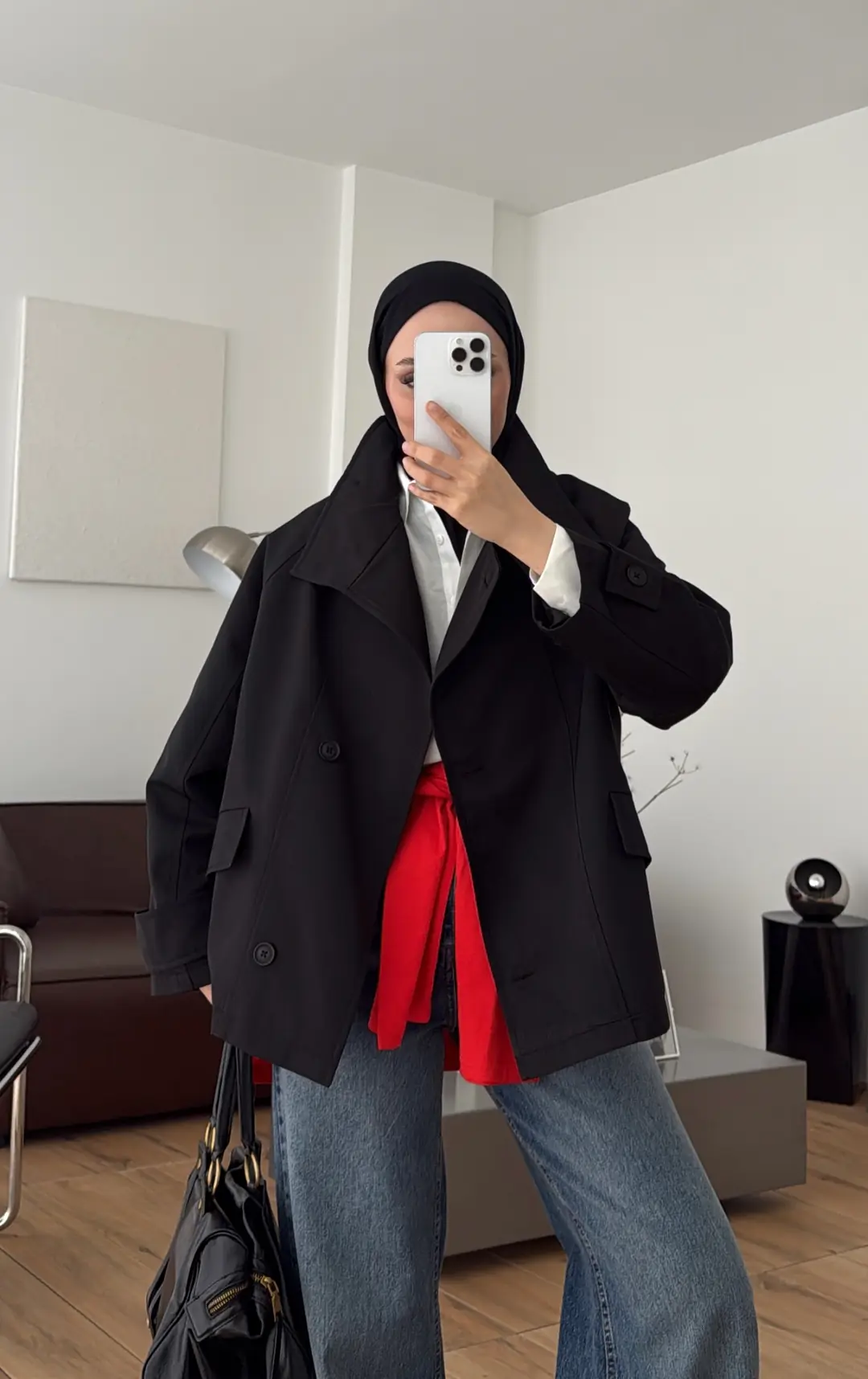 Geniş Yakalı Parka Siyah