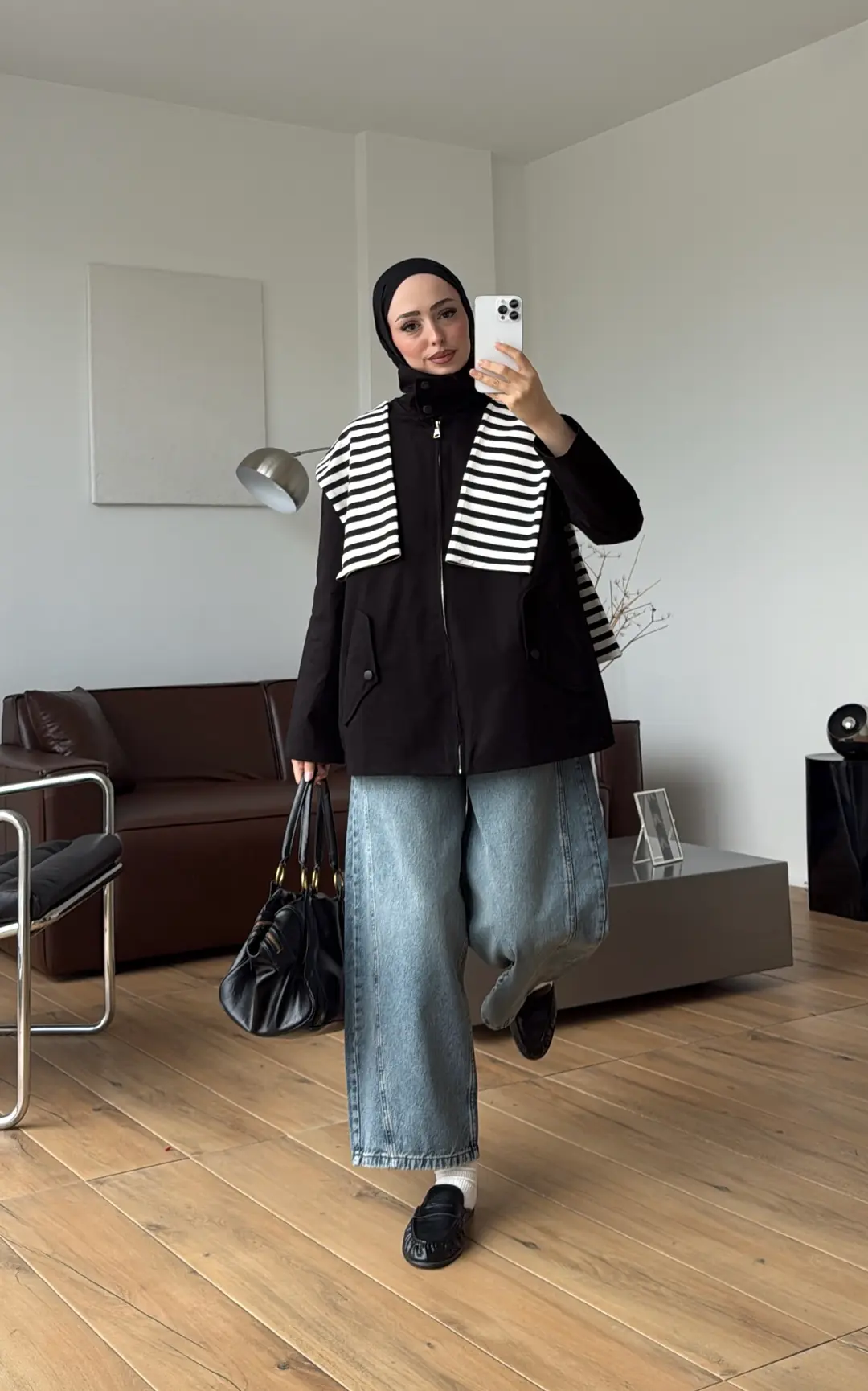 FermuarlI Dik Yaka Ceket Siyah