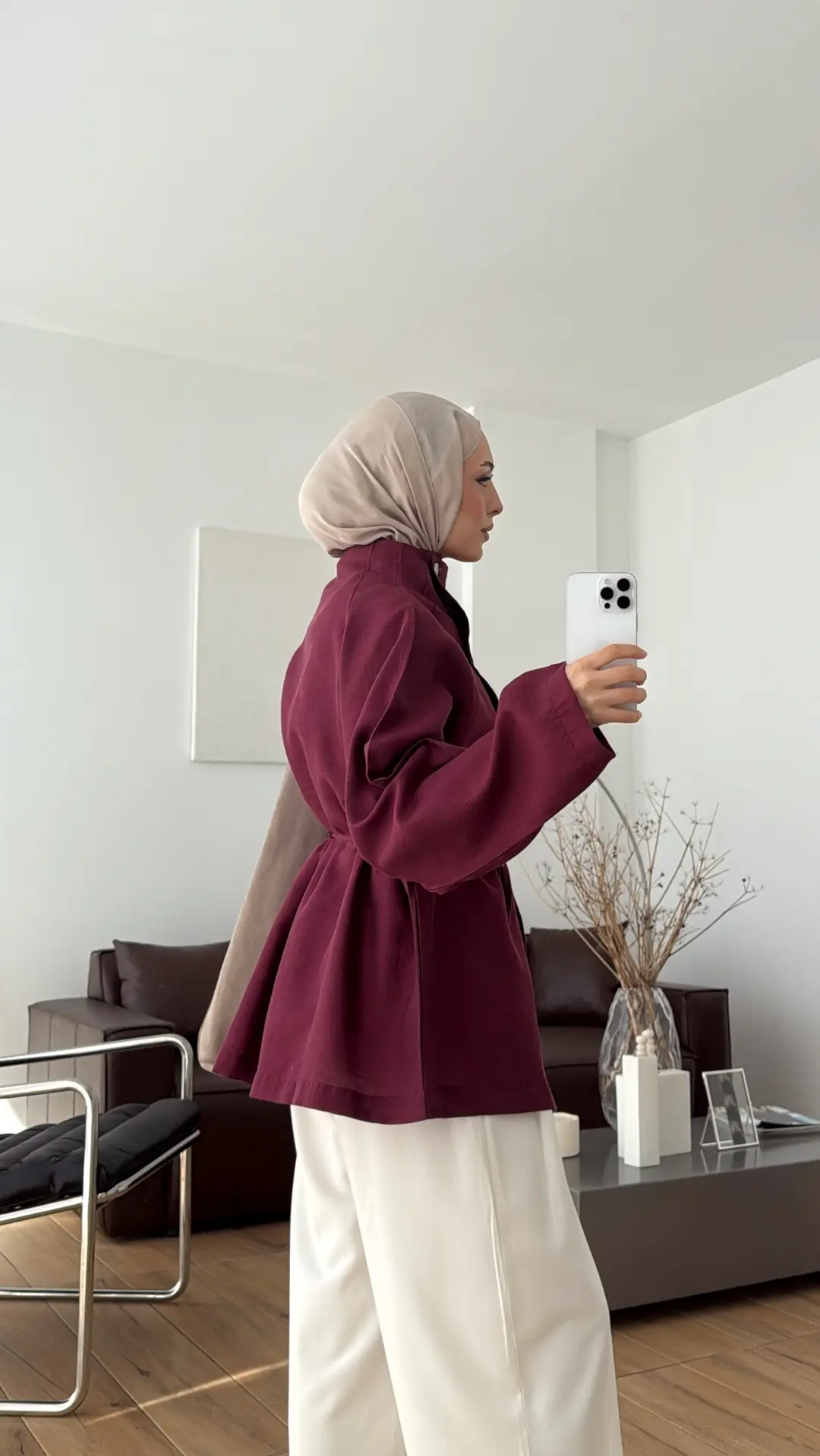 Dik Yaka Yazlık Ceket Bordo