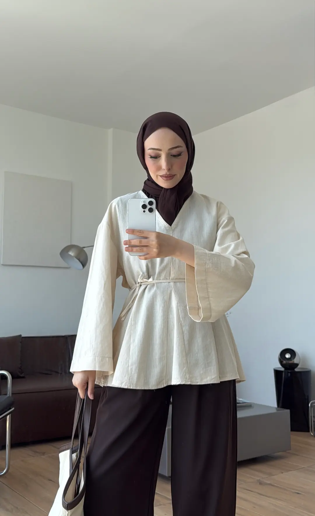 Volanlı Belden İpli Tunik Naturel