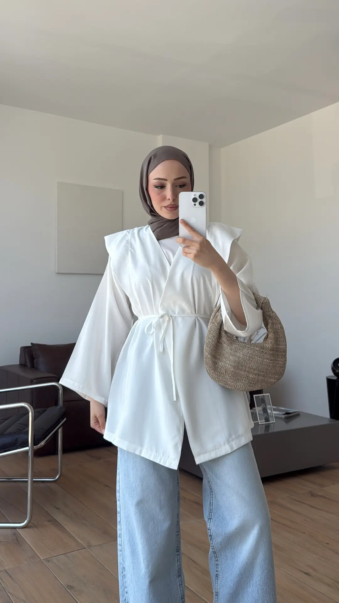 Omuz Detay Bağcıklı Tunik Beyaz