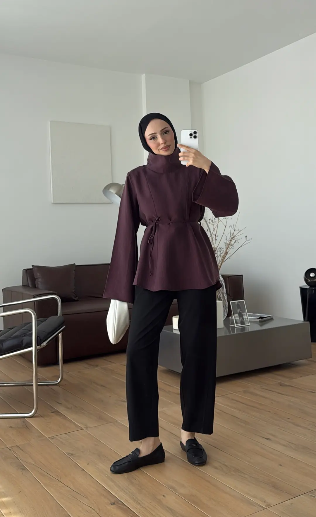 Geniş Yakalı Bluz Mürdüm