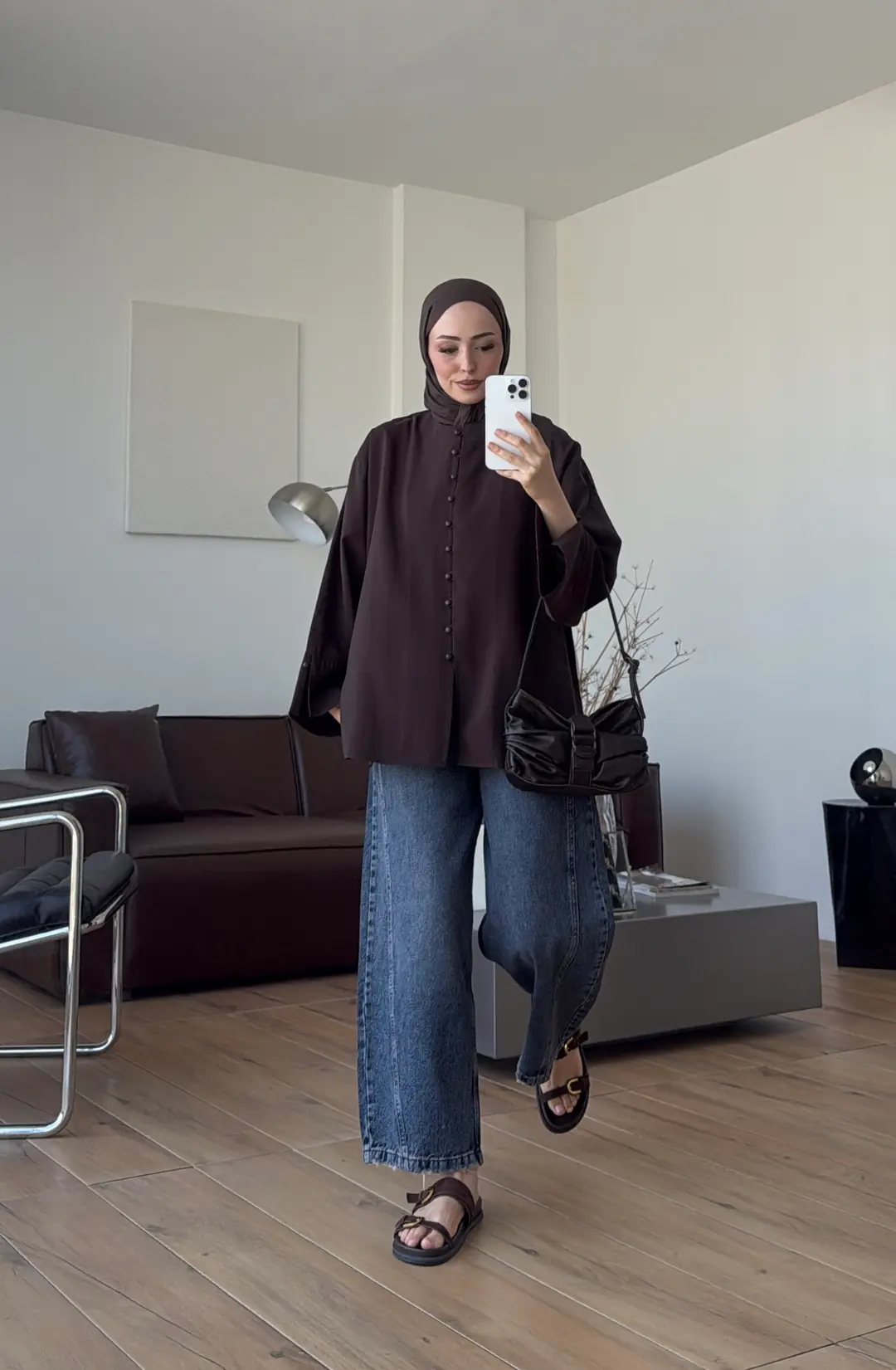 Top Düğmeli Modal Bluz Kahve