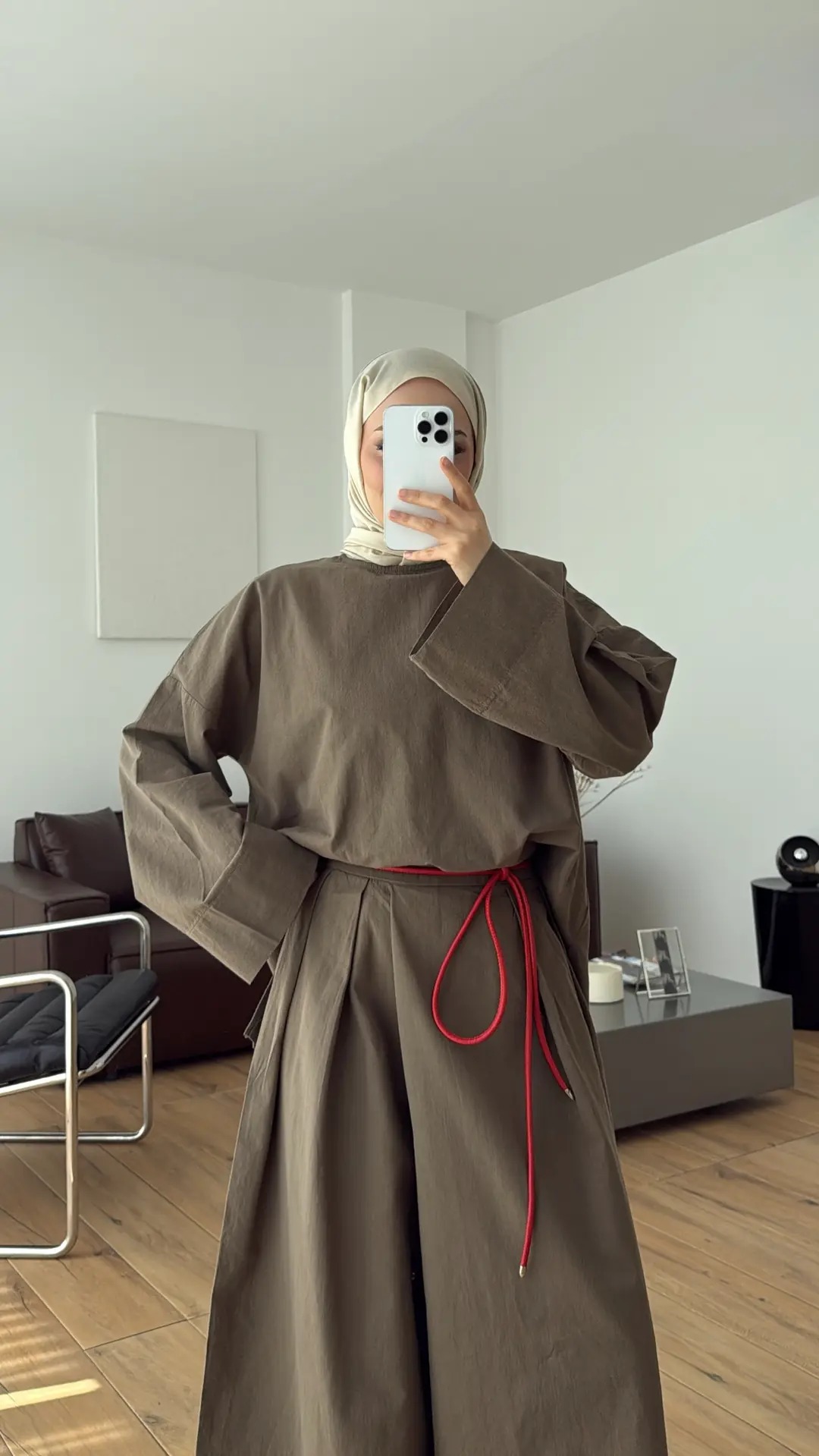 Oversize Keten Bluzlu Takım Haki