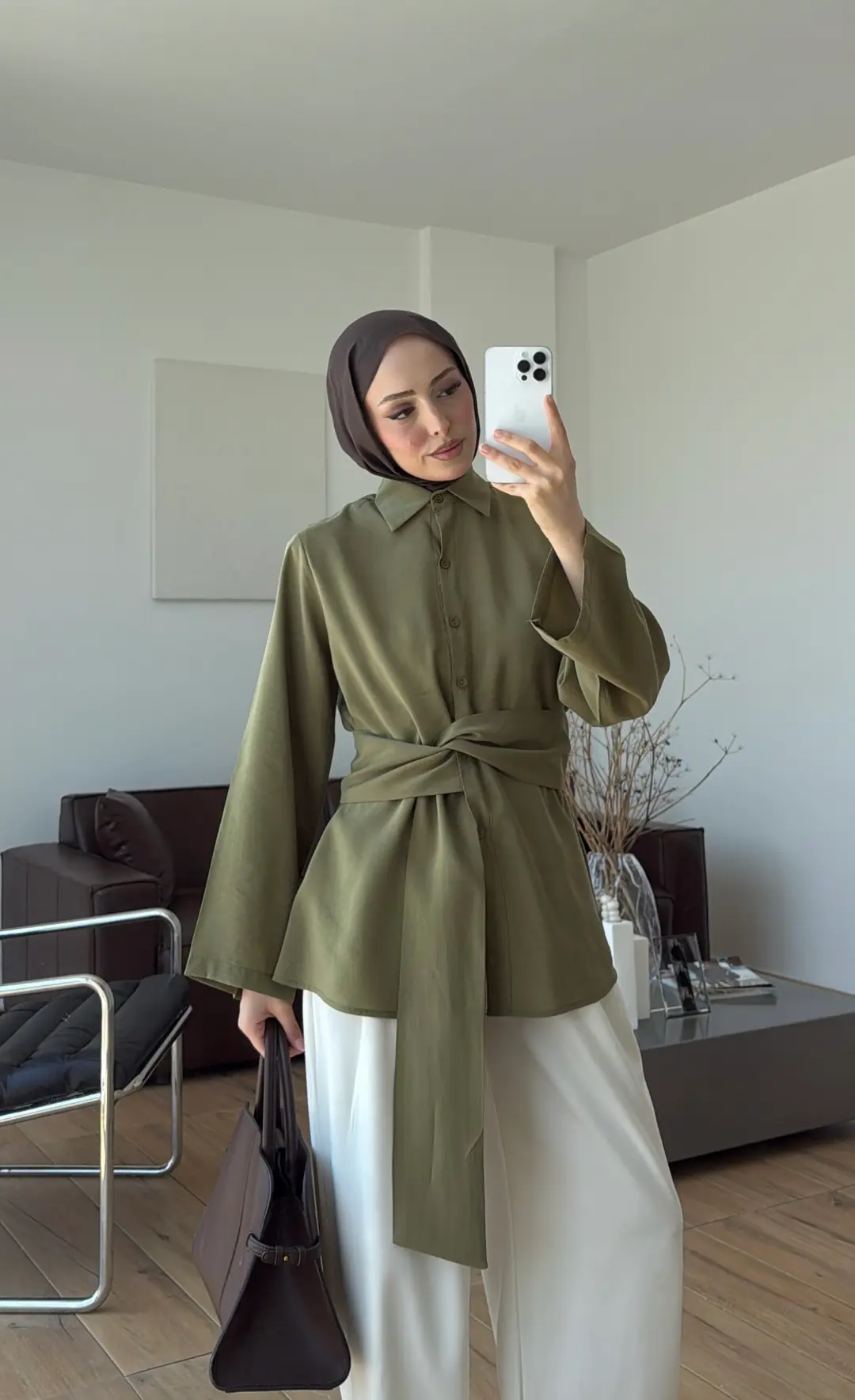 Kalın Kemerli Modal Gömlek Açık Yeşil